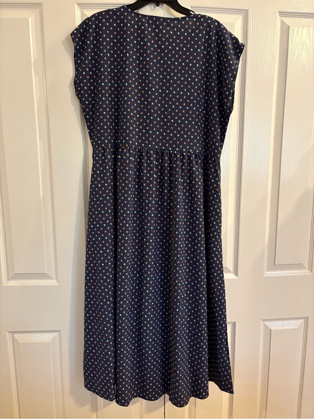 Brass & Roe XL Navy Ditsy Floral Button Front Midi Dress Cottagecore Prairie - Picture 5 of 7